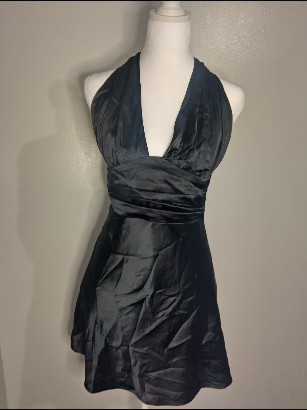 Hollister Black Satin Halter Mini Dress